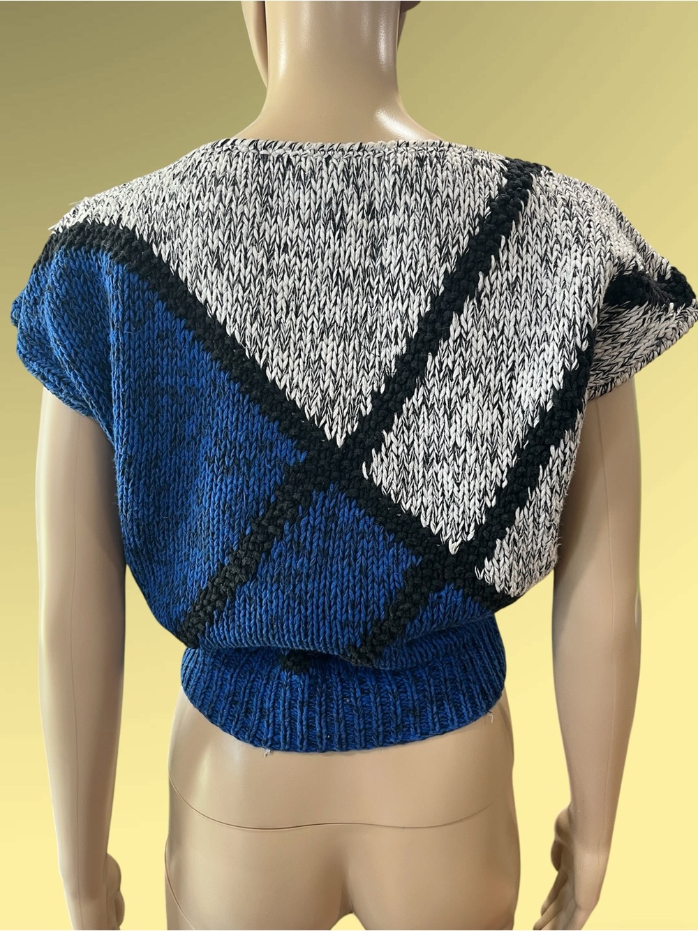 Pinnacle Geometric Colorblock Knit Top Abstract Blue Black White Slouchy Waist M - Picture 3 of 7